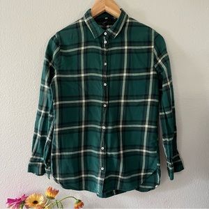 H&M Green Plaid Button Down Shirt Cotton Size 2